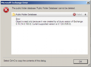 Error “Object is Read Only” During Exchange Server 2007 Public Folder Database Removal