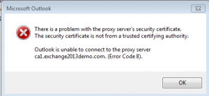 Outlook 2013 SSL Trust Errors When Connecting to Exchange Server