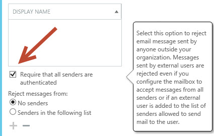 Block External Emails for an Exchange Server 2013 Mailbox
