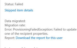 Office 365 ProvisioningFailedException: Failed to Update One of the Recipient Properties
