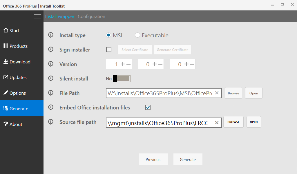 Creating an Office 365 Client Application Installer Using the