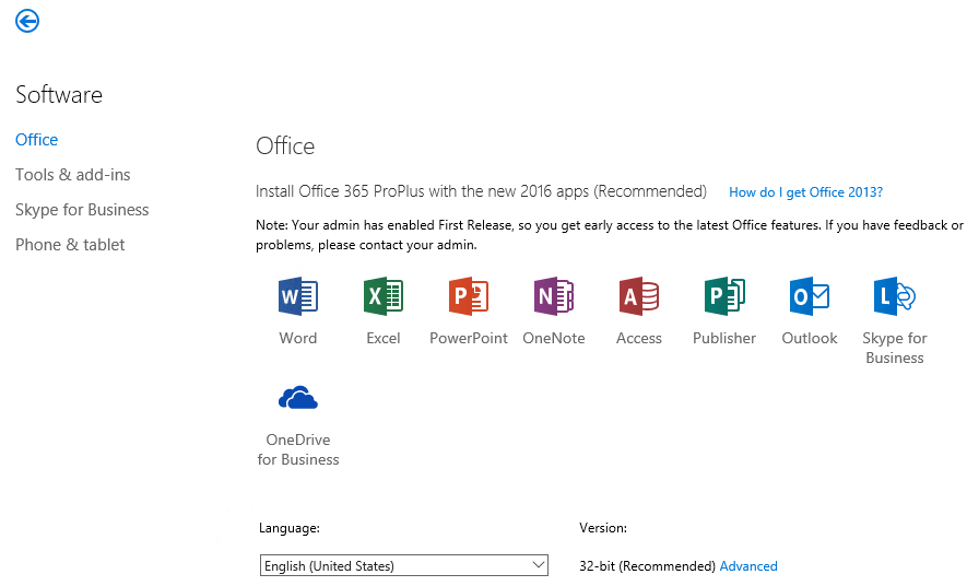 Configuring Office 365 Software Download Settings for End User Installs