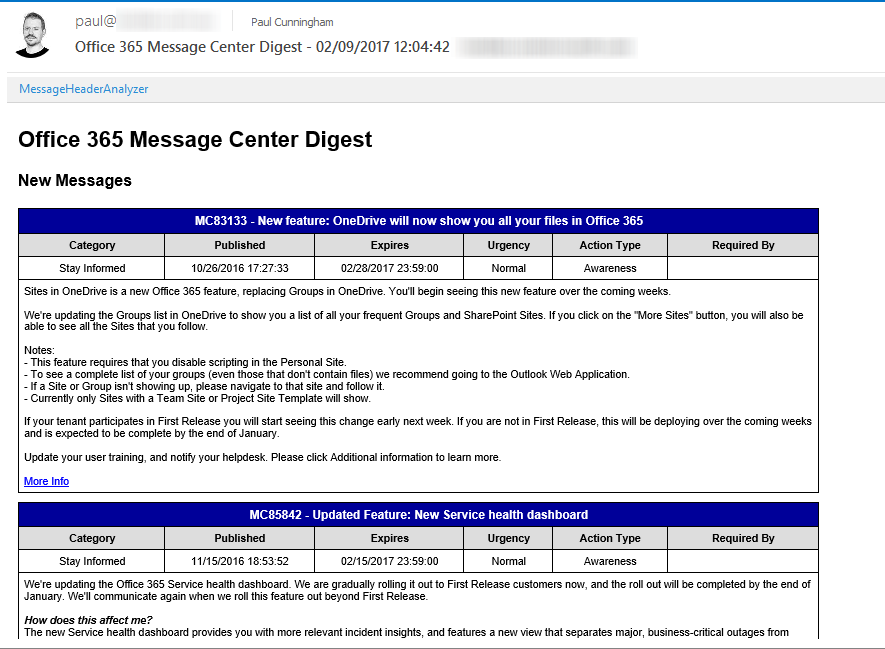 message center digest email