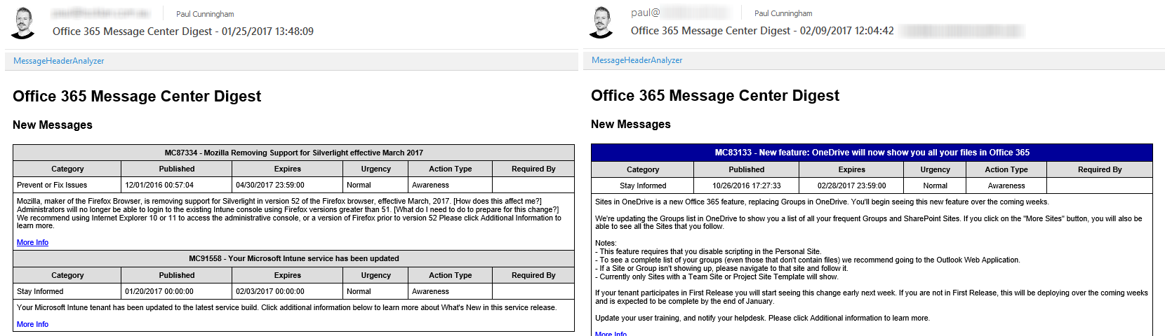 message center digest email compare