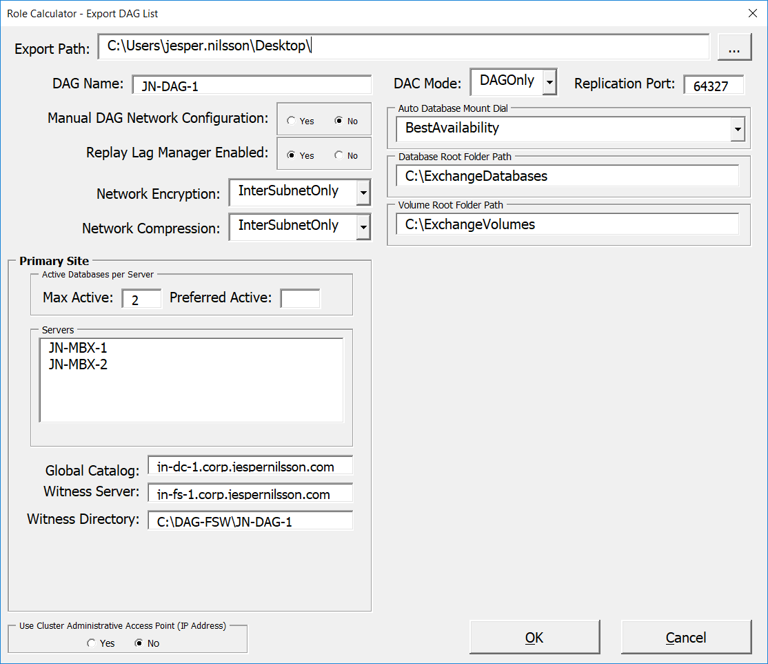 Using the Exchange Server Role Requirements Calculator