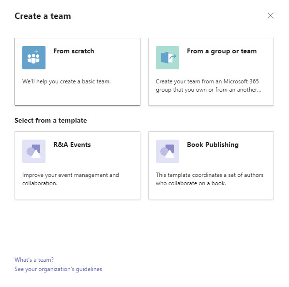 The new policy is effective and a restricted set of Teams templates is shown to the user