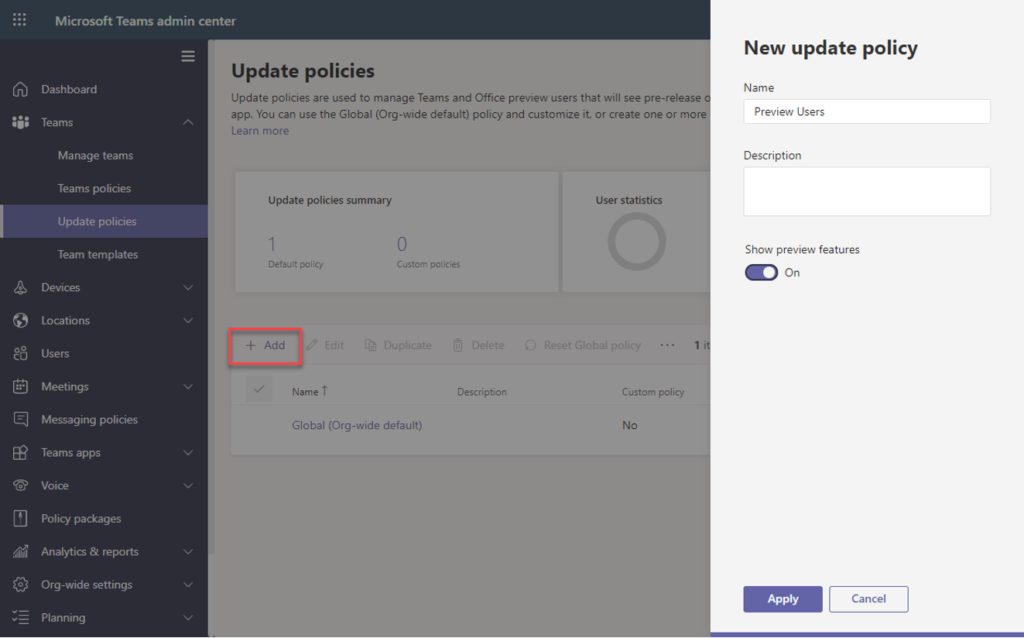 Switch between Office update channels and enable Teams Preview features