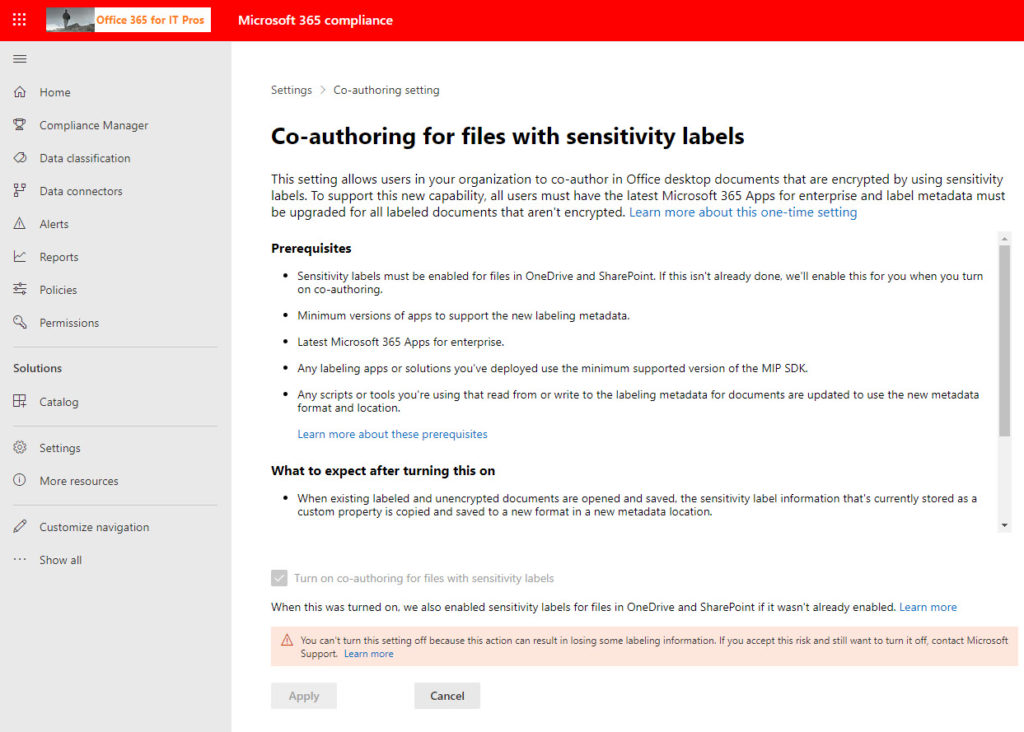 Configuring an Office 365 tenant for protected co-authoring