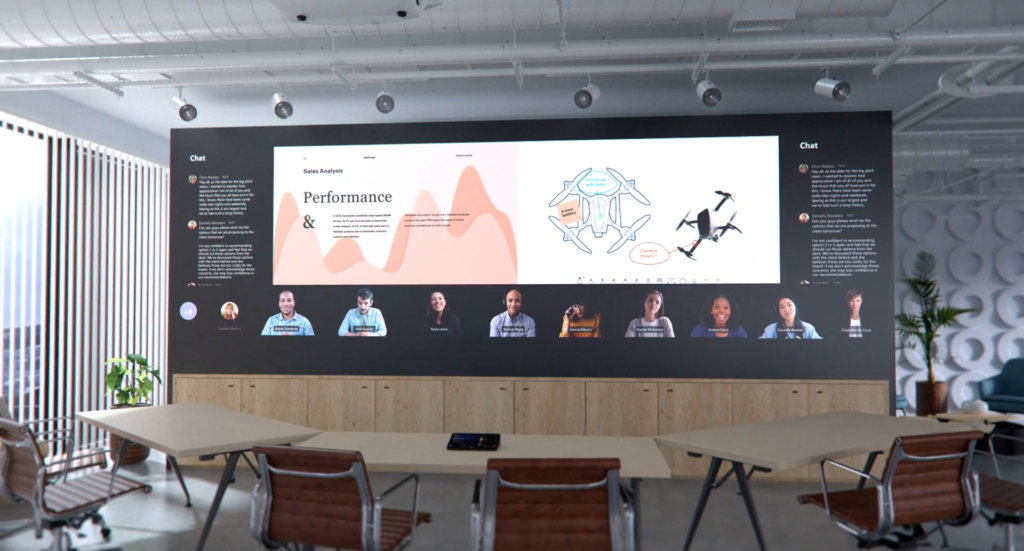 Microsoft Ignite shows the future vision of meetings with a large meeting room screen