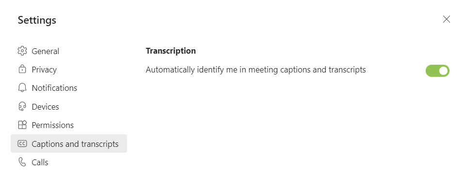 Setting the privacy option for speaker attribution in Teams transcripts and live captions