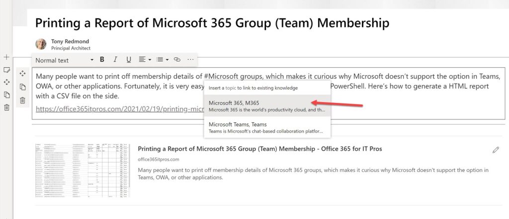 Adding a topic when composing a SharePoint Online news item