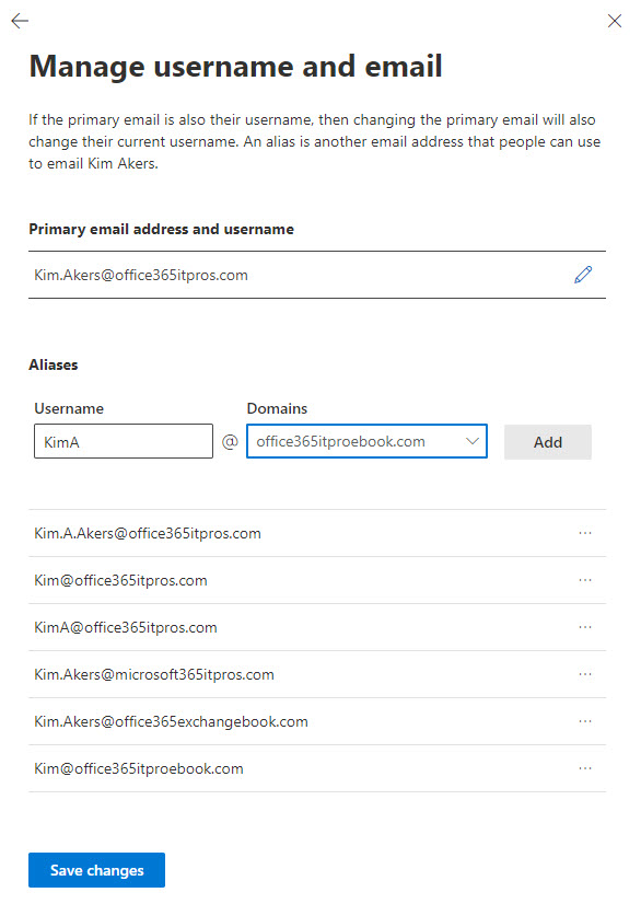 Viewing the email proxy addresses for a Microsoft 365 account