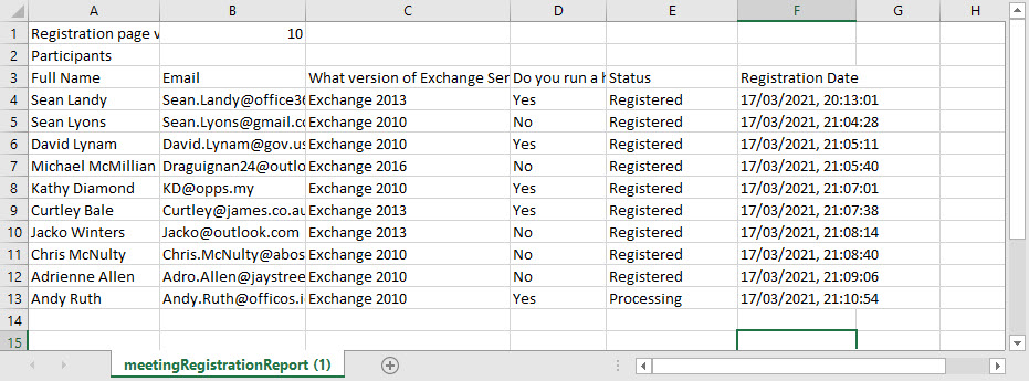  Registration report for a Teams webinar