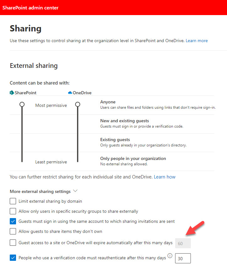 Configuring the tenant-wide guest expiration policy for SharePoint Online and OneDrive for Business
