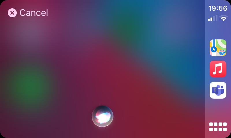 Siri showing on screen awaiting commands after selecting the Teams app