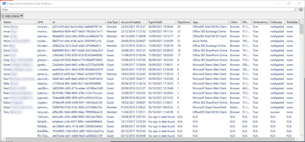 Reviewing Azure AD sign-in data for tenant and guest accounts