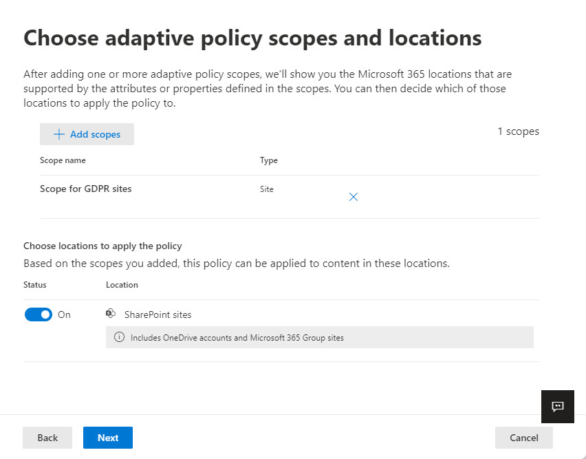 Using an adaptive scope to target SharePoint Online sites for a retention policy