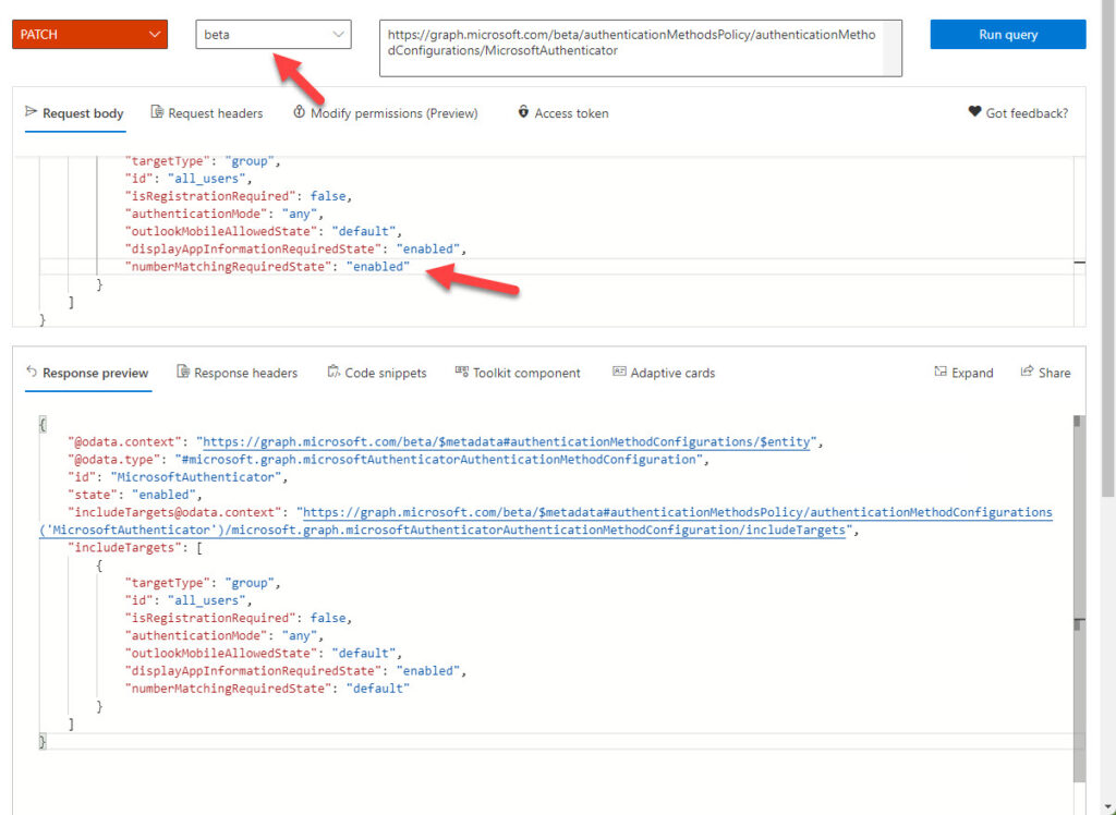 Patching the authenticator configuration with the Graph Explorer