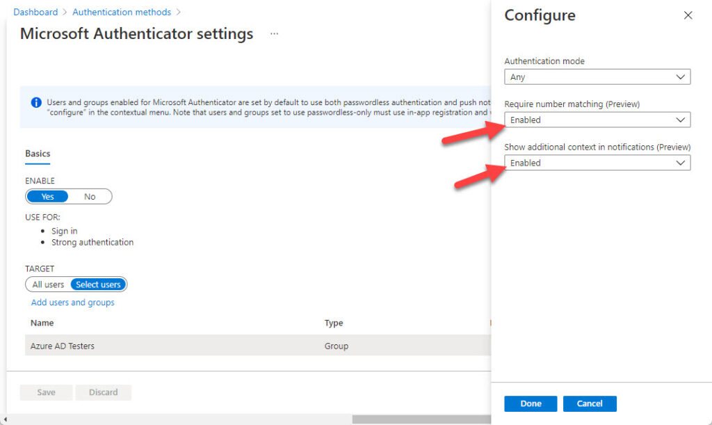 Updating authenticator settings in the Azure AD admin center