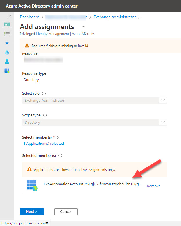 Adding the RunAs service principal to the Exchange administrator role group  Azure Automation