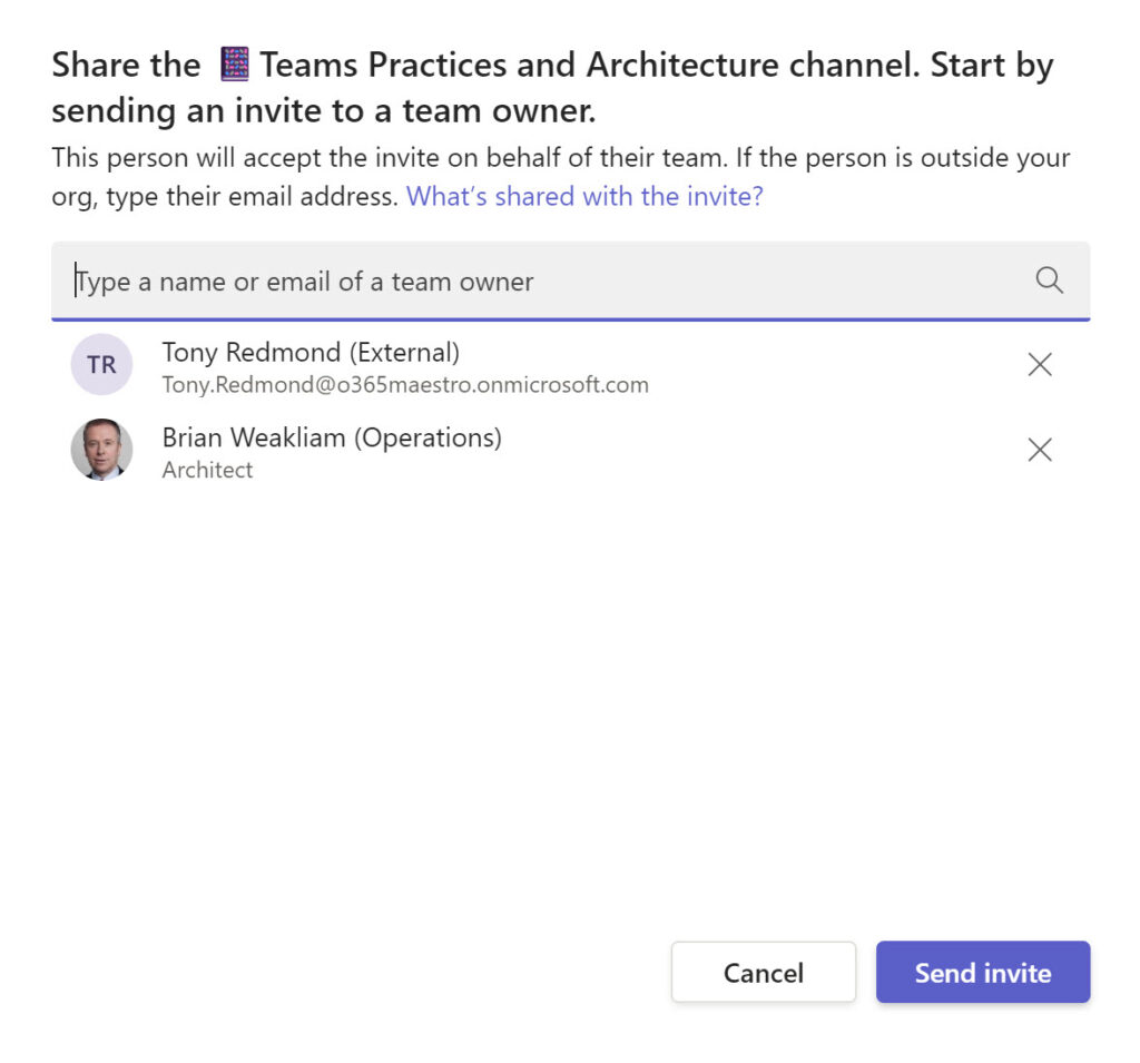 Sharing a shared channel with team owners