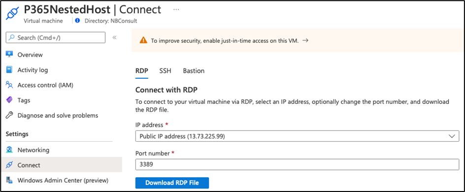 Connecting to the Exchange 2019 virtual server.