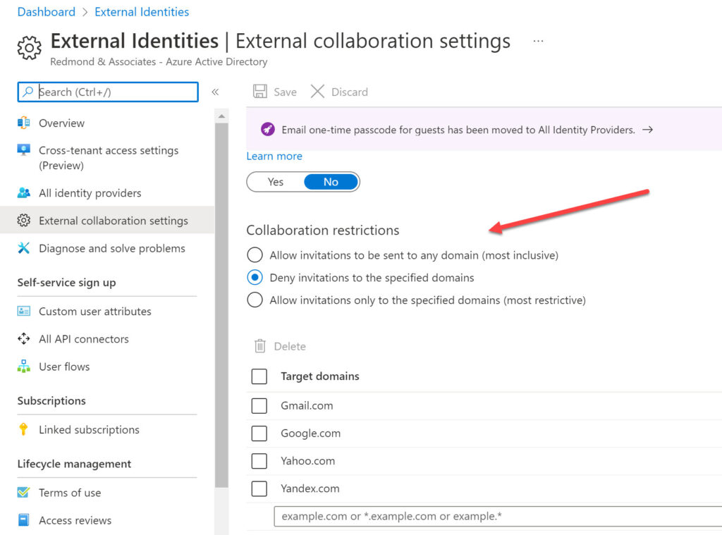 Azure AD B2B Collaboration settings