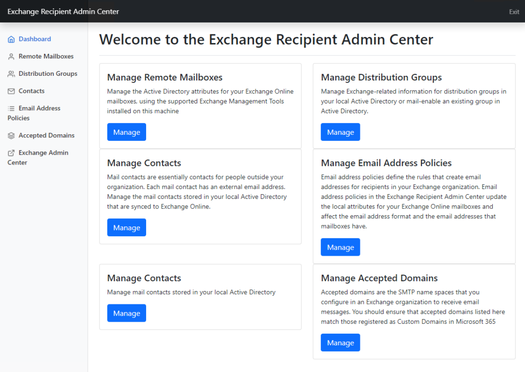 Exchange-related attribute management UI