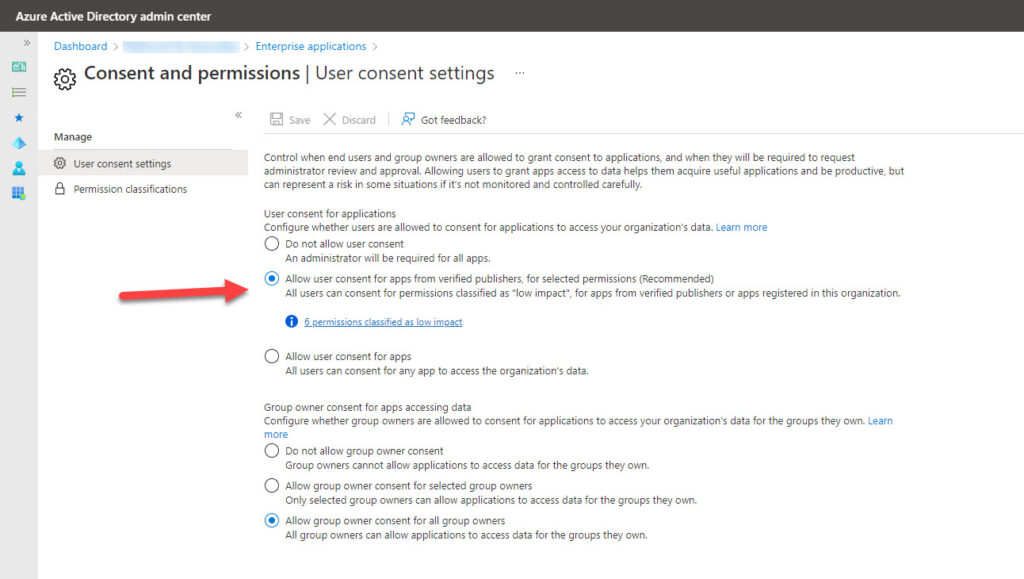 Azure AD user consent settings
