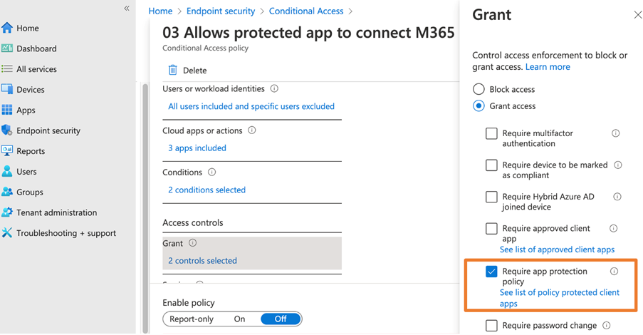 Intune app protection policy
