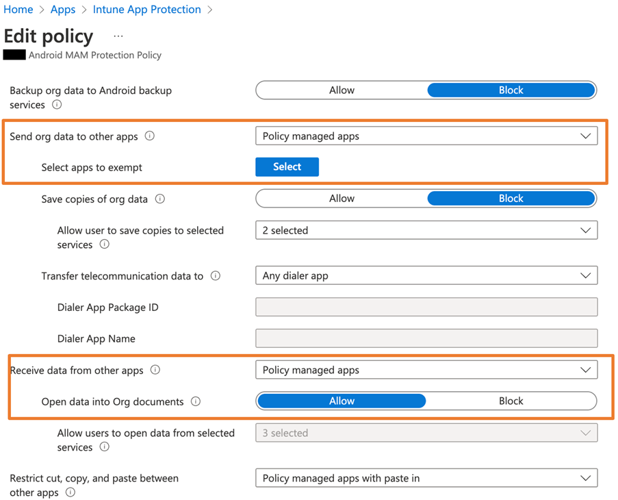 Intune app protection policy 