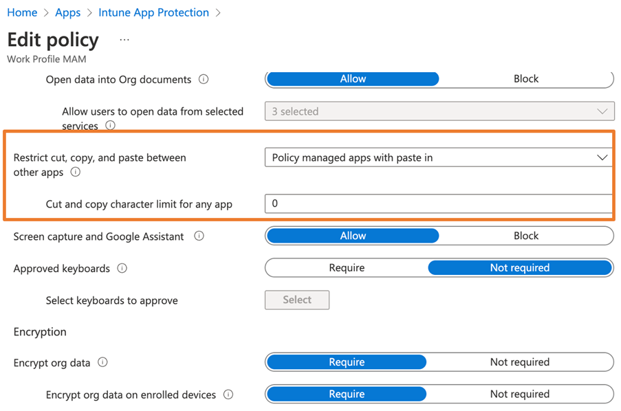 Intune app protection policy 
