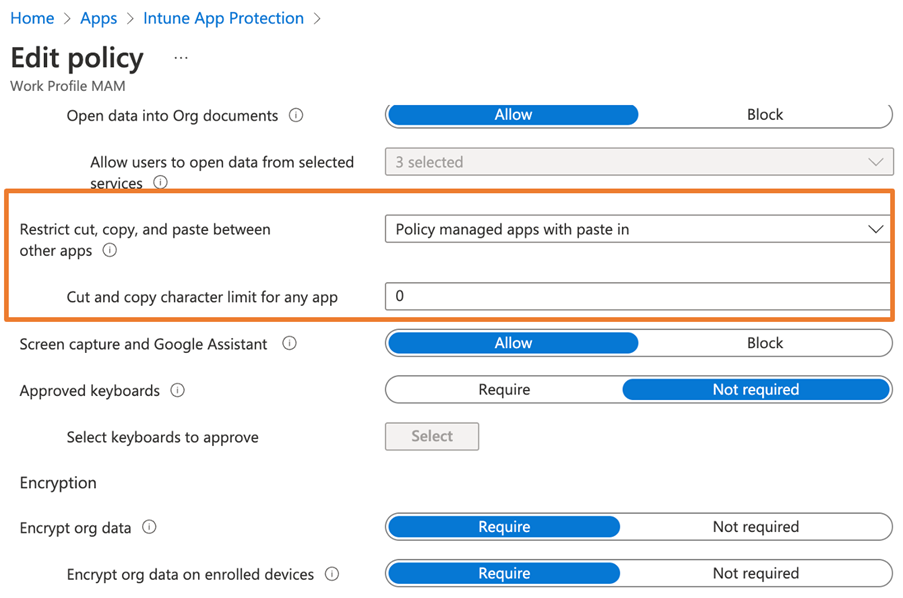 Intune app protection policy