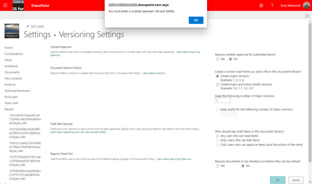 Configuring SharePoint Versions for a document library

Proofpoint SharePoint Versioning attack