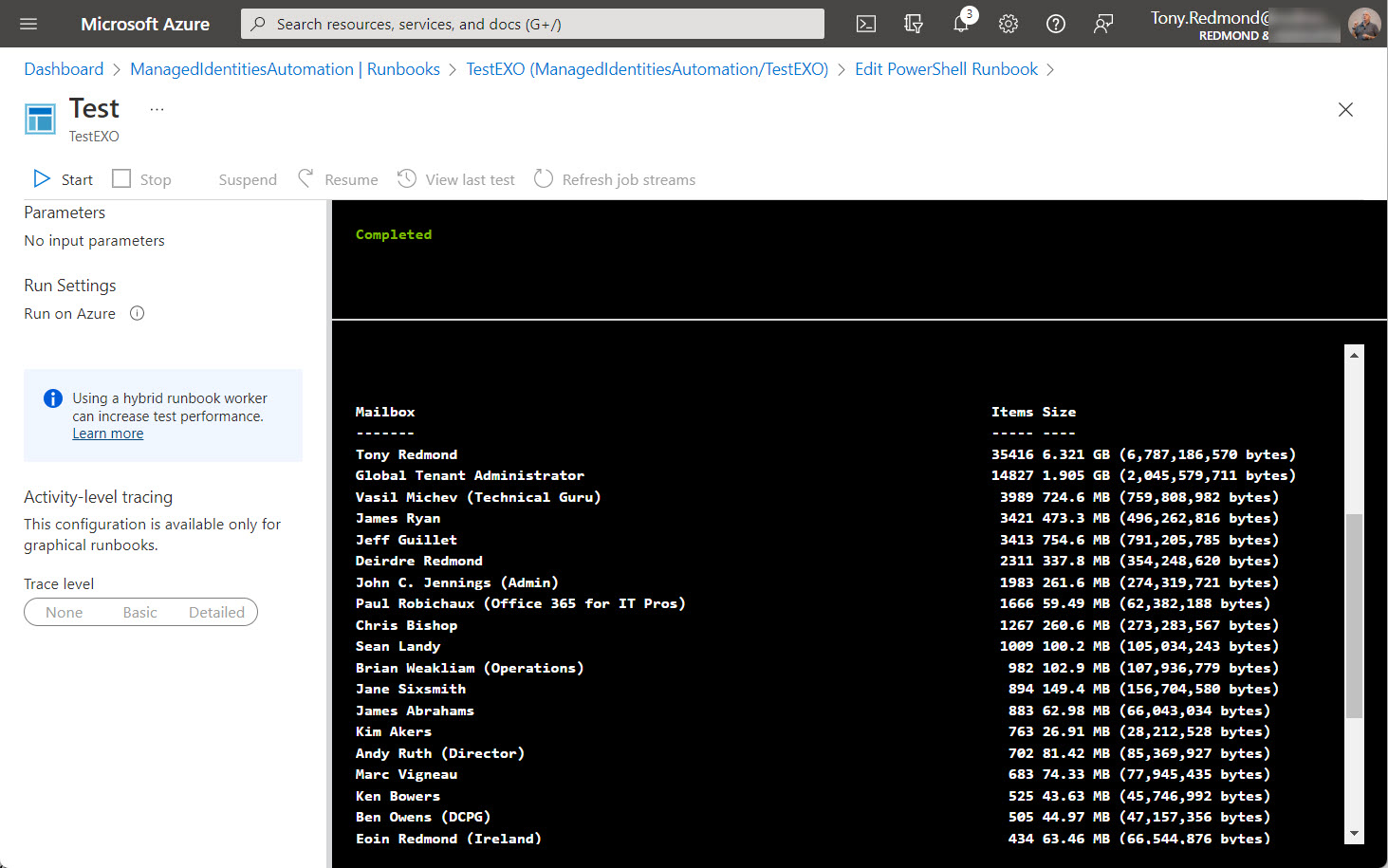 Use an Azure Automation Managed Identity with Exchange Online