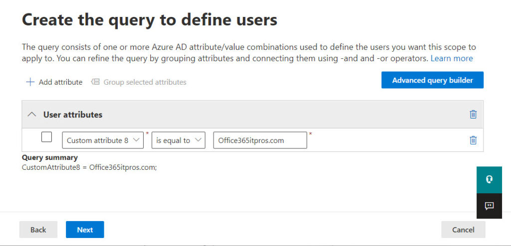 The adaptive scope query to find accounts based on domain name