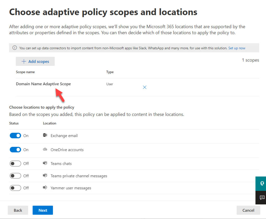 Adding the adaptive scope to a Microsoft 365 retention policy