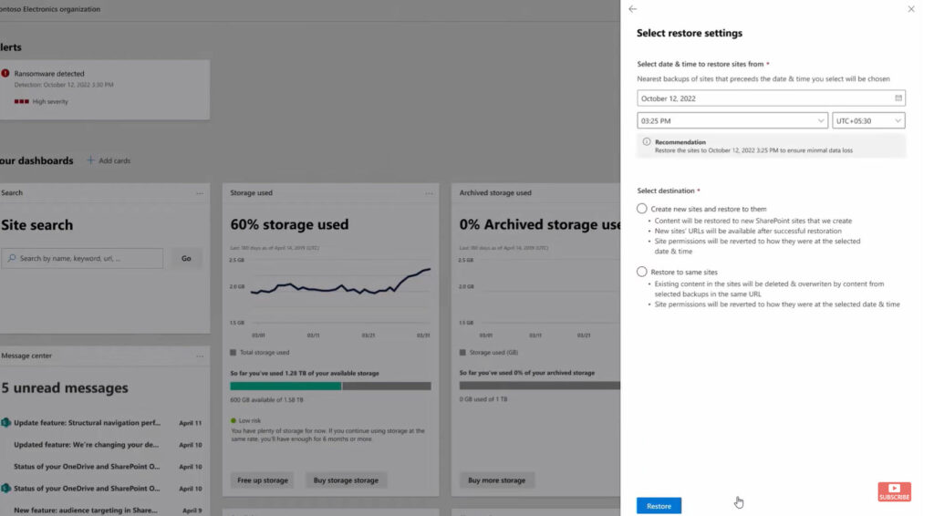 Restore SharePoint sites

Syntex backup