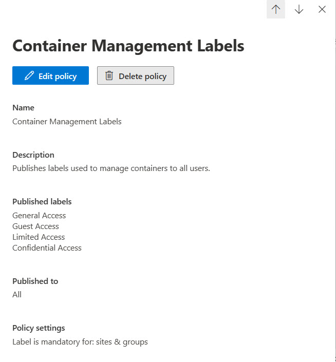 Details of a sensitivity label publishing policy