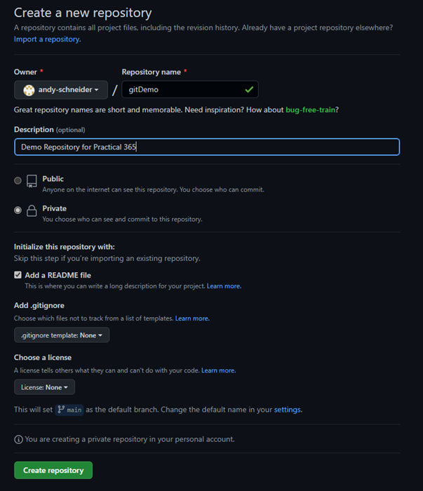 Figure 4: Creating the Git Repository 