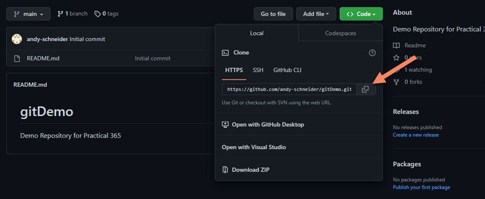 Figure 5: Copying the Repository URL