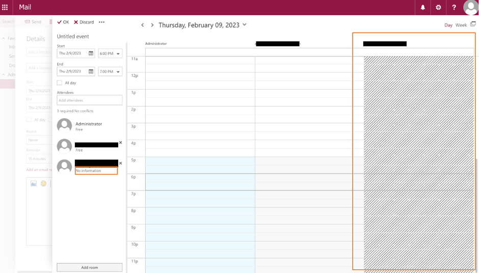 Figure 5: Test Free/Busy Sharing in Outlook Web App