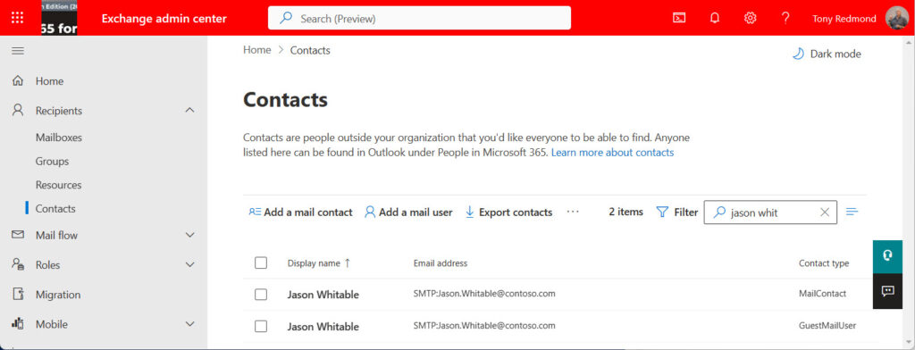 Multiple mail contacts show up in EAC
