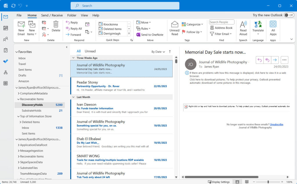 Reading PST contents generated by the eDiscovery export tool in Outlook for Windows