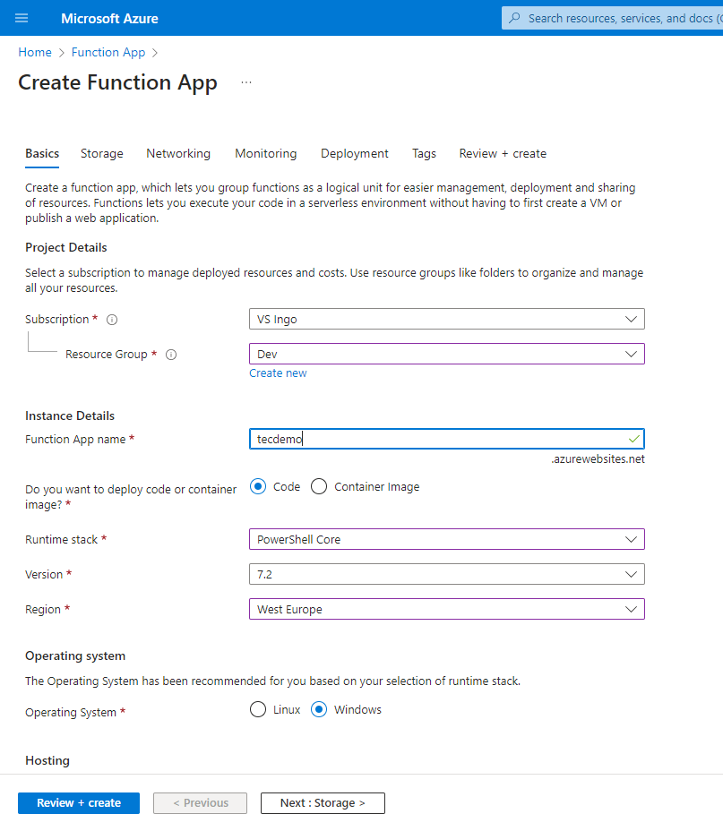 Using Azure Functions for Exchange Online 