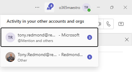 Notifications for multiple organizations in the Teams 2.1 client