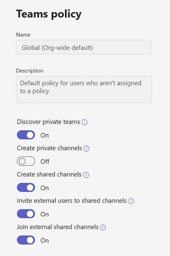 A Teams policy to allow private team discoverability.