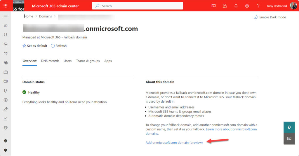 Add a new onmicrosoft.com domain to a Microsoft 365 tenant