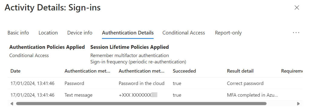 Details of multifactor authentication methods used in a connection.