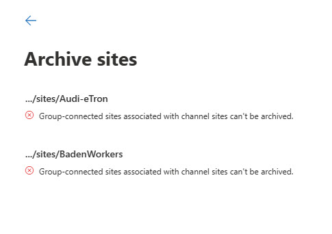 Sites with private or shared channels aren't supported by Microsoft 365 Archive